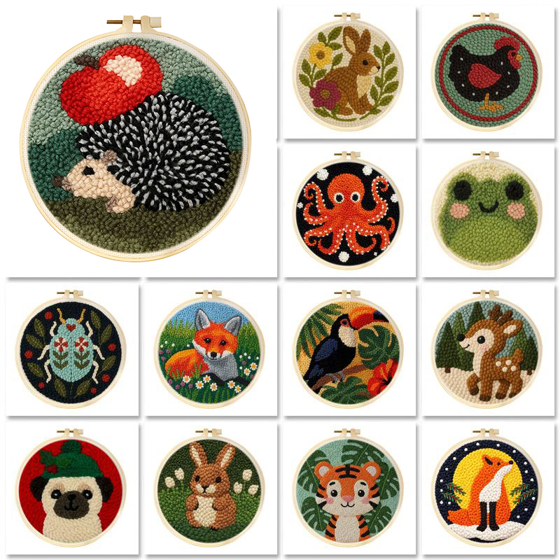 Embroidery Converter - 20x20cm パンチニードル刺繍スターターキット 大人初心者向け漫画柄 パンチニードルキット 簡単手芸DIYデコレーションギフト