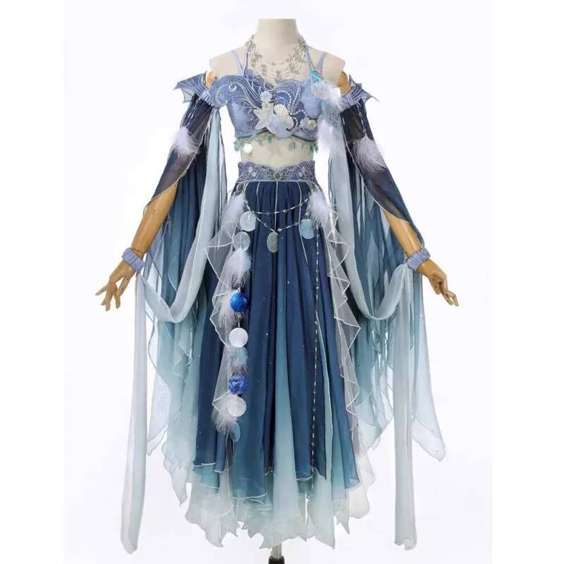 Embroidery Skirt - エキゾチックなブルードレス重い刺繍漢要素妖精春夏西洋風古代衣装マーメイド雲海