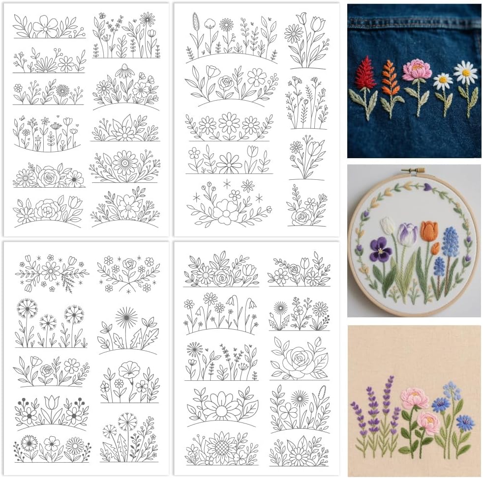 Embroidery Paper - 刺繍用の水溶性安定剤、刺繍紙、花柄の剥がせる刺繍安定剤