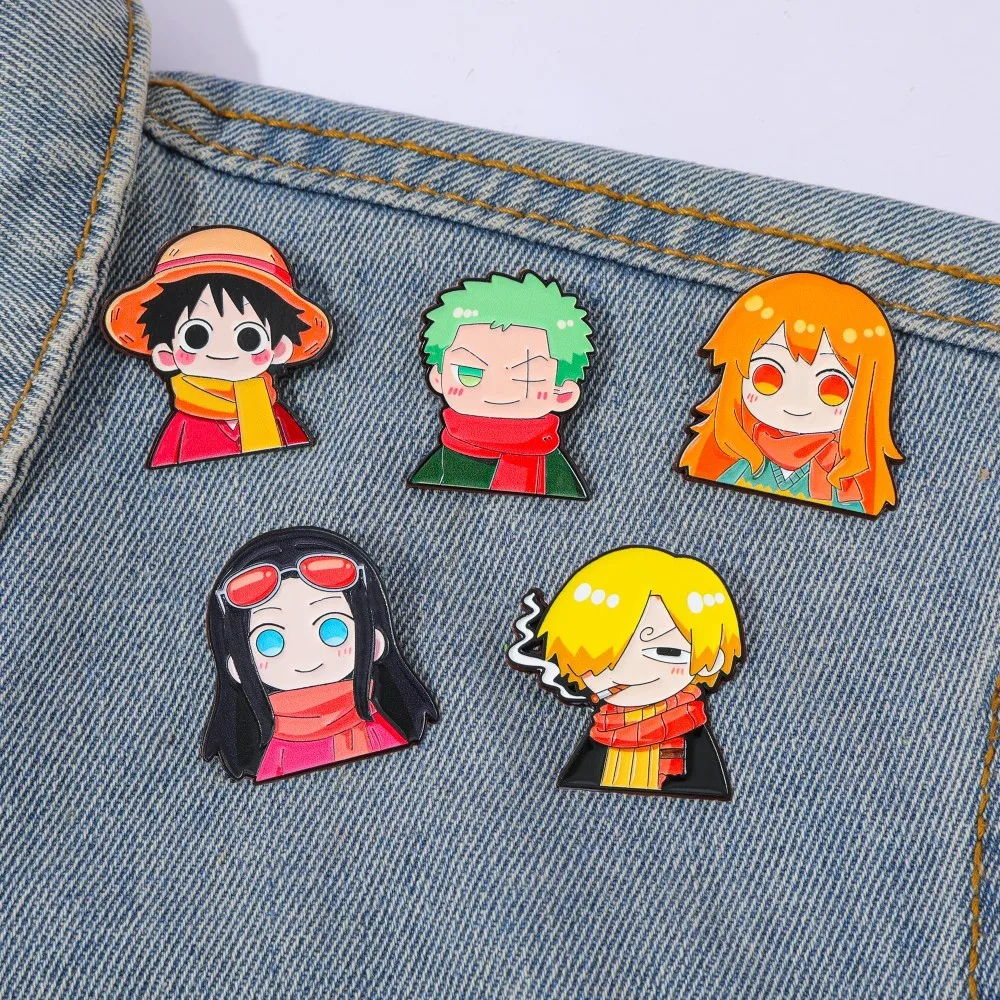 Embroidery Tulle - 5個入り 可愛いアニメ漫画ブローチ 面白いナミ ルフィ ゾロ エナメルピン