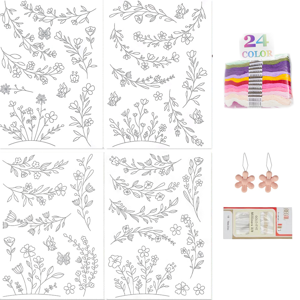 Embroidery Paper - 水溶性刺繍安定紙 スティックステッチ 洗い落とせるシート 花柄・文字柄 初心者向け 手縫い用品