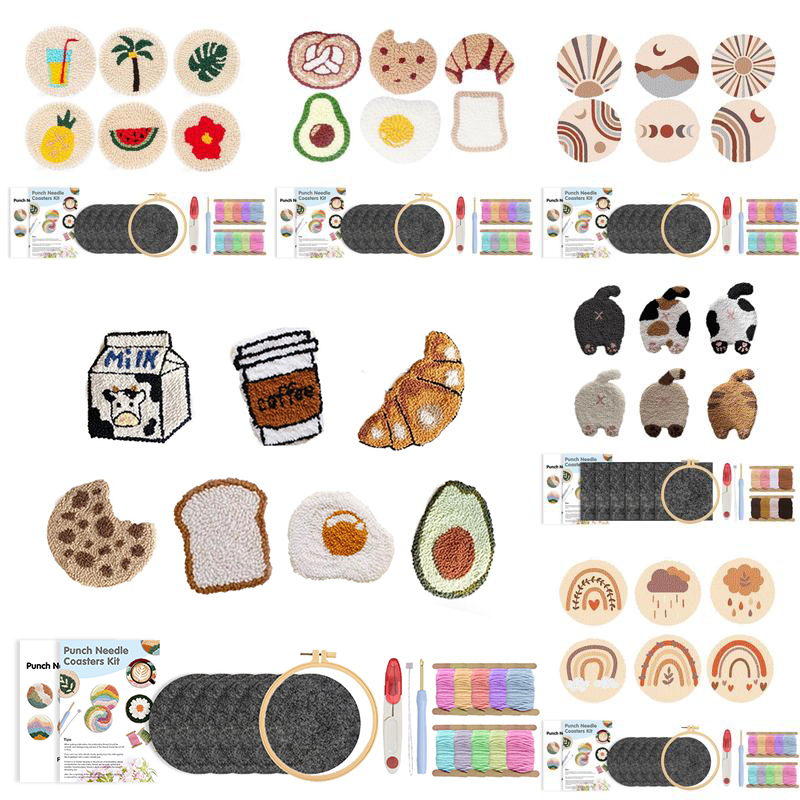 Embroidery Converter - GATYZTORY パンチニードルコースターキット 簡単アートコースターキット 初心者向け DIY タフテッドラグパッド