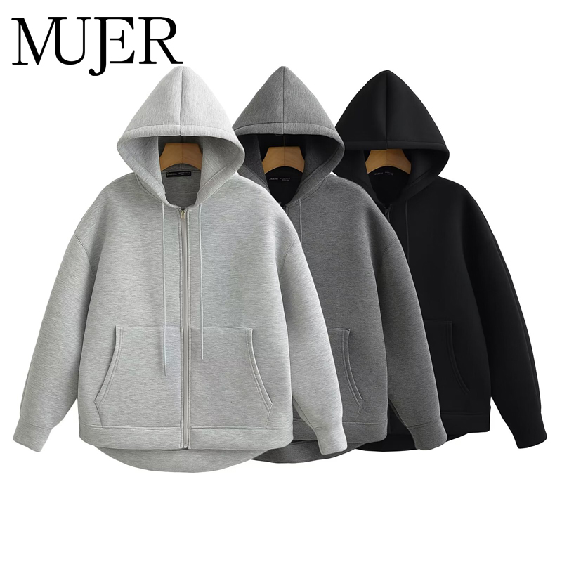 Embroidery Zip Up Hoodie - MUJER ジップアップパーカー女性秋フード付きトレーナー女性長袖特大女性のスウェットジップパーカー女性ジャケット