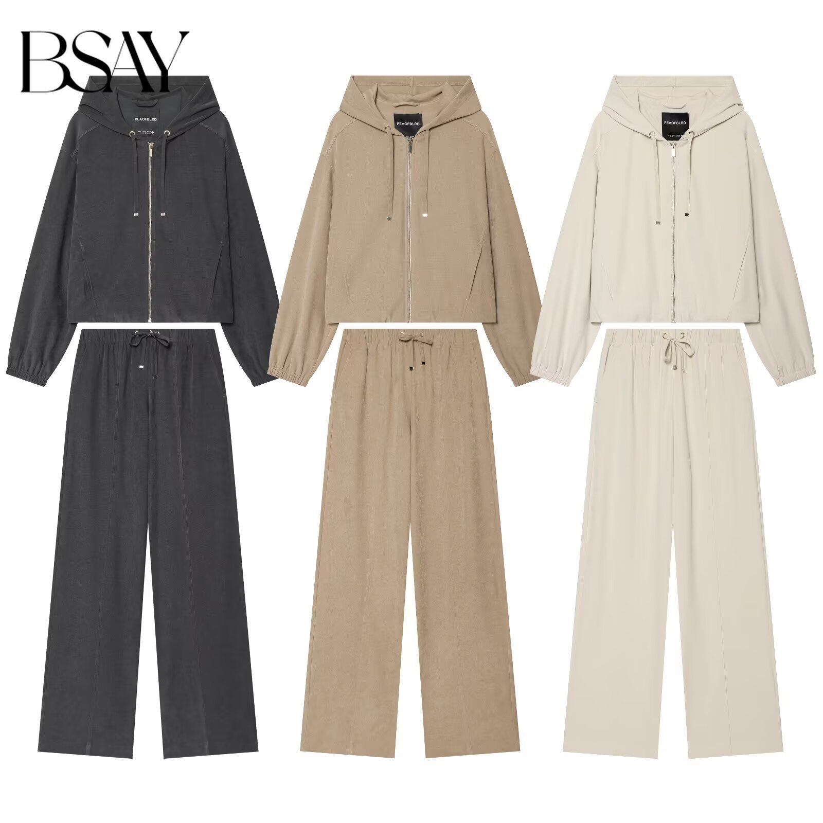 Embroidery Zip Up Hoodie - BSAY ストリートウェア レディース トラックスーツ フーディー ジップアップ