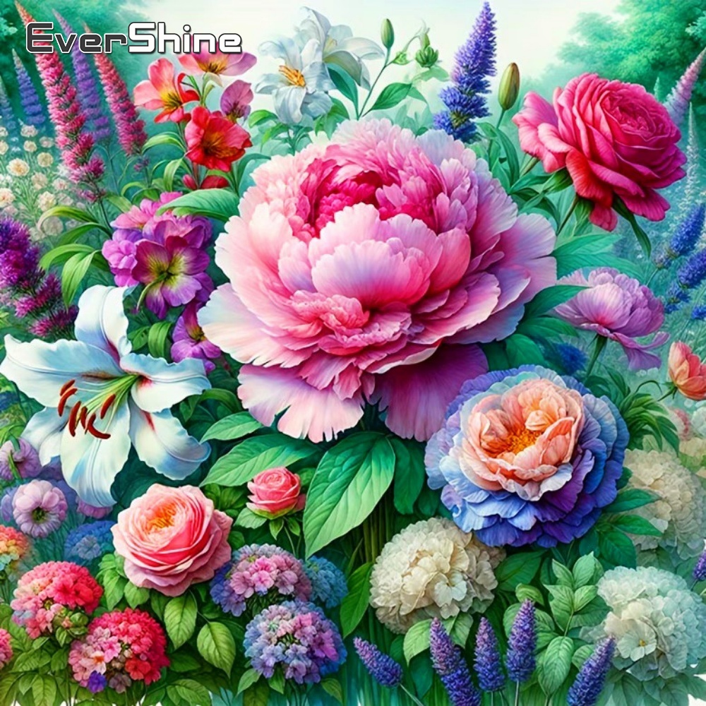 Embroidery Design Patterns Flowers - エバーシャイン 花柄刺繍用品 菊の刺繍アート クロスステッチキット ユリ柄プリントキャンバス DIY