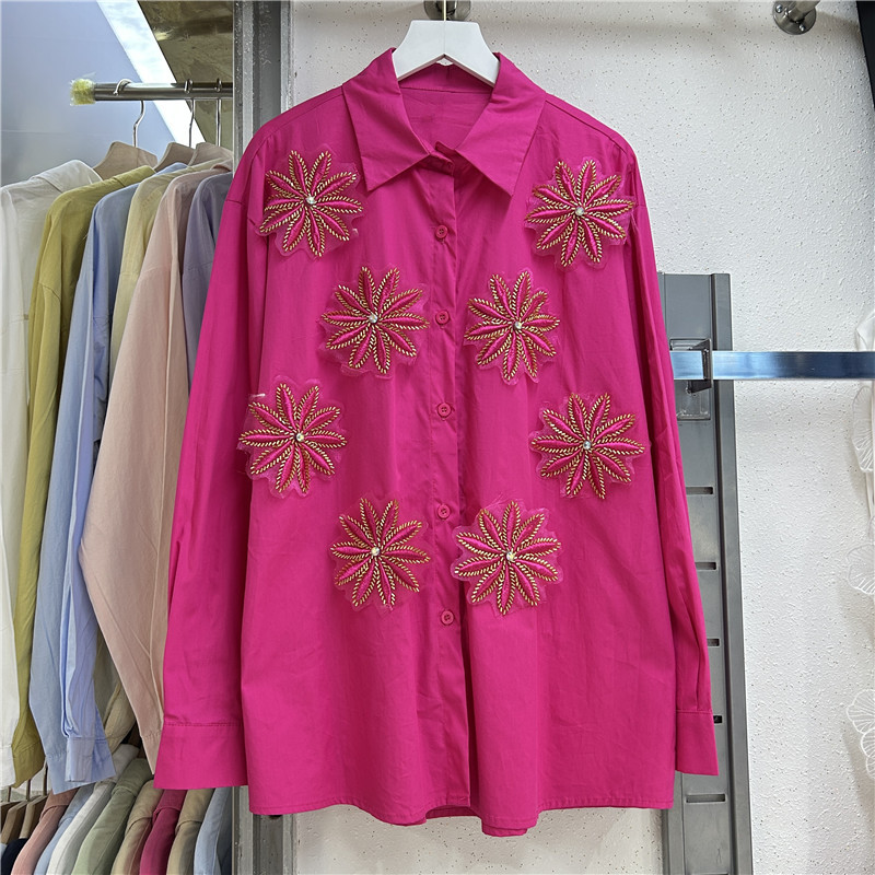 ブラウス女性シャツヴィンテージターンダウンカラーフルスリーブ - Embroidery Service のレビューと価格