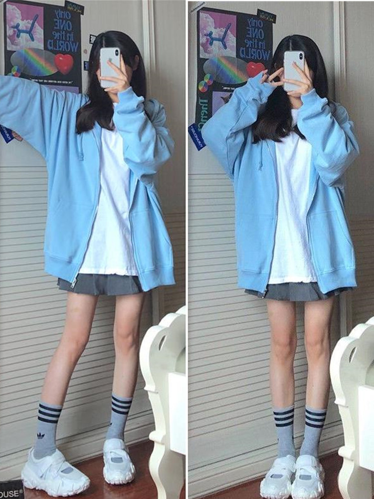 女性の特大フード付きスウェットシャツ,ジッパー付きパーカー, - Embroidery Zip Up Hoodie のレビューと価格