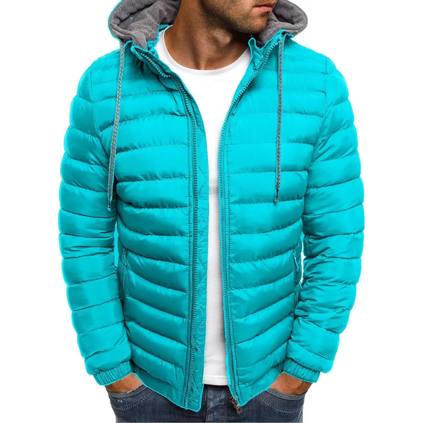 2026 メンズコットンパッドパーカーコート秋冬男性用無地暖 - Embroidery Zip Up Hoodie のレビューと価格