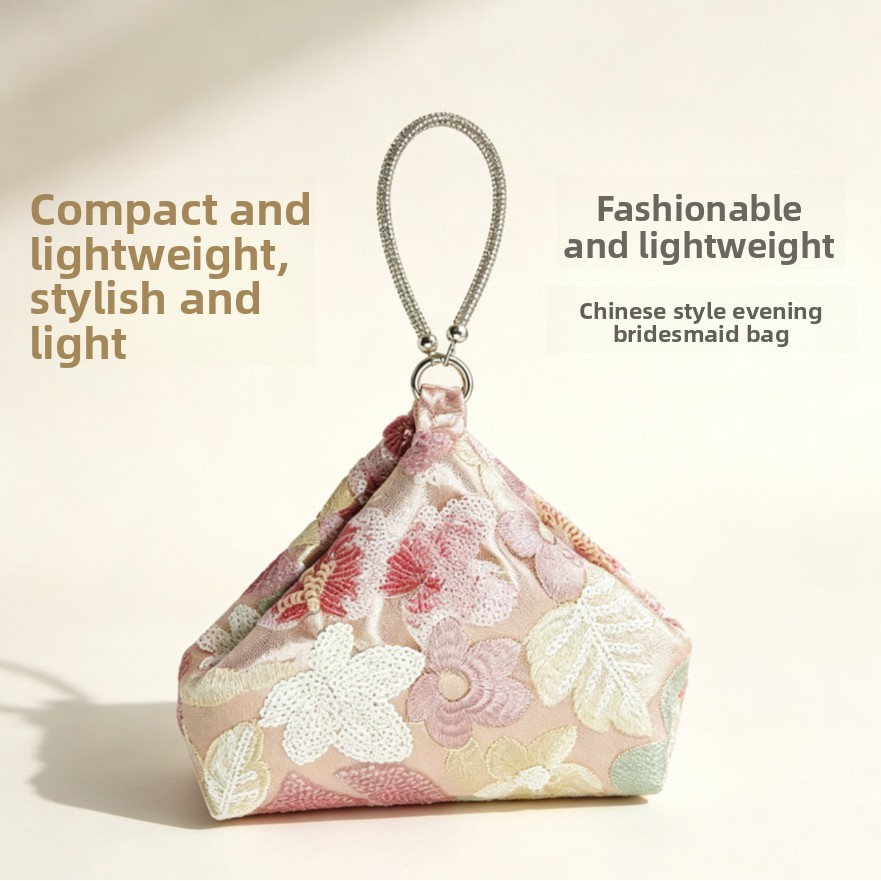 ピンクの花柄刺繍イブニングバッグ新しい中国風ハンドバッグメタ - Embroidery Ring のレビューと価格
