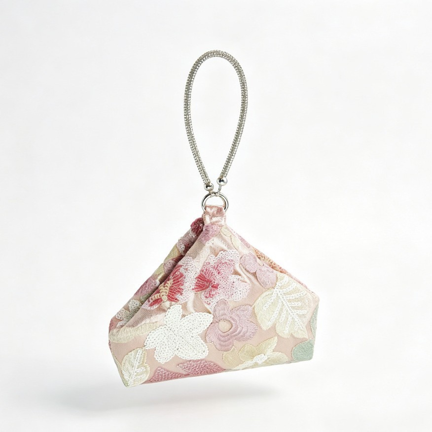 ピンクの花柄刺繍イブニングバッグ新しい中国風ハンドバッグメタ - Embroidery Ring のレビューと価格