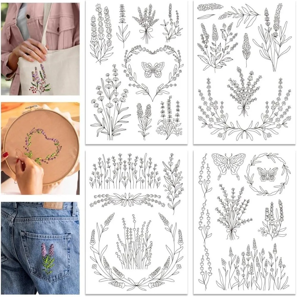 4 シート ラベンダーの花蝶 水溶性安定剤 手刺繍 DIY  - Embroidery Cloth のレビューと価格