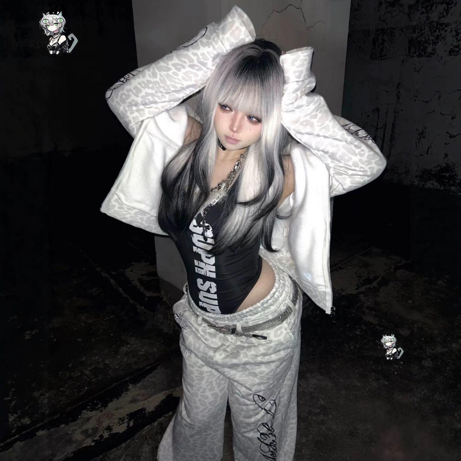 ヴィンテージ風Y2Kデザインの白いレオパード柄ジップアップパ - Embroidery Zip Up Hoodie のレビューと価格
