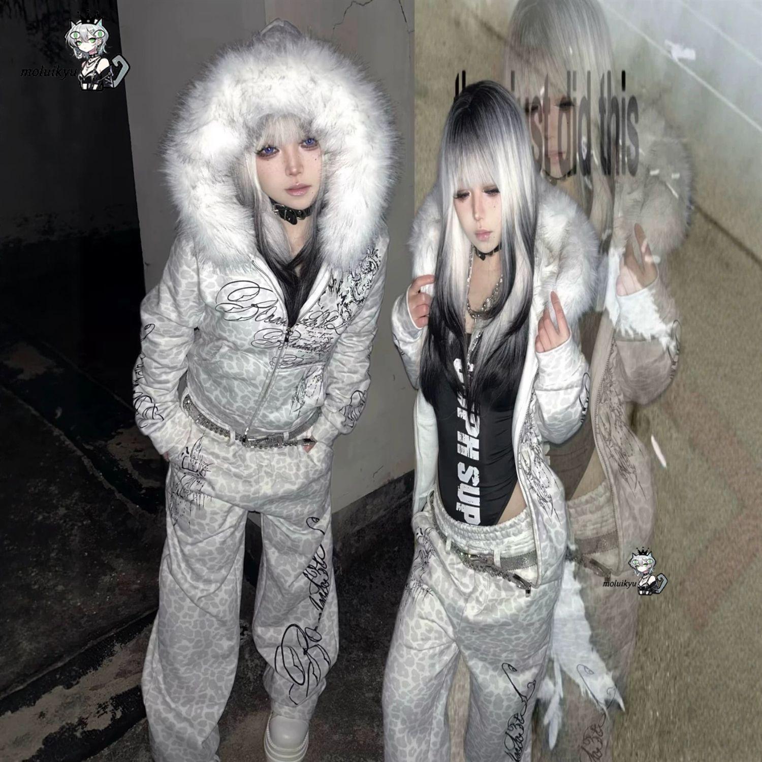 ヴィンテージ風Y2Kデザインの白いレオパード柄ジップアップパ - Embroidery Zip Up Hoodie のレビューと価格
