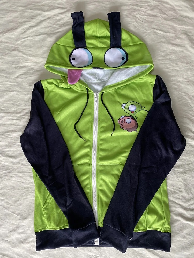 アニメインベーダーコスプレ衣装コートエイリアン Zim パー - Embroidery Zip Up Hoodie のレビューと価格
