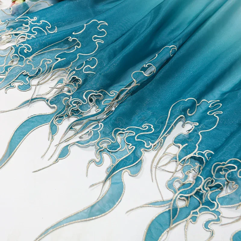 中国風刺繍蓮の葉グラデーション生地 DIY 漢服ドレススカー - Embroidery Skirt のレビューと価格