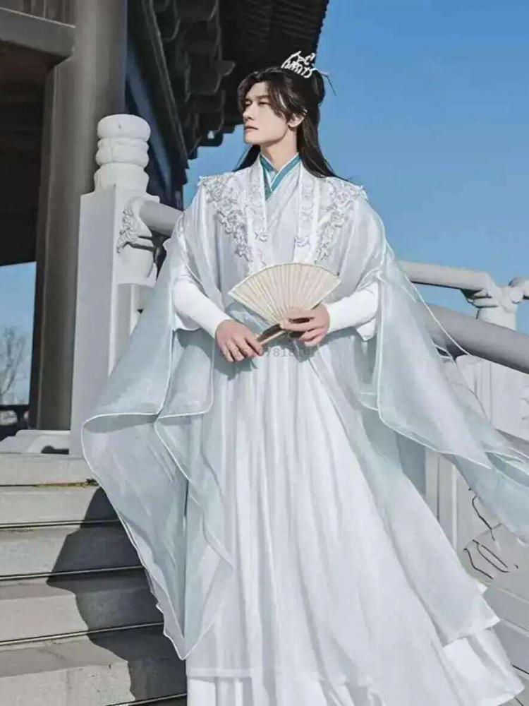 伝統的な中国の漢服、男性用、武侠・仙侠風、剣術をテーマにした - Embroidery Skirt のレビューと価格
