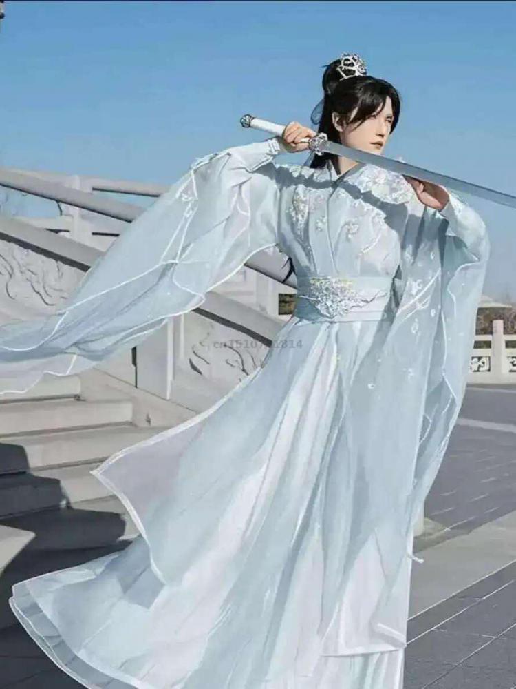 伝統的な中国の漢服、男性用、武侠・仙侠風、剣術をテーマにした - Embroidery Skirt のレビューと価格