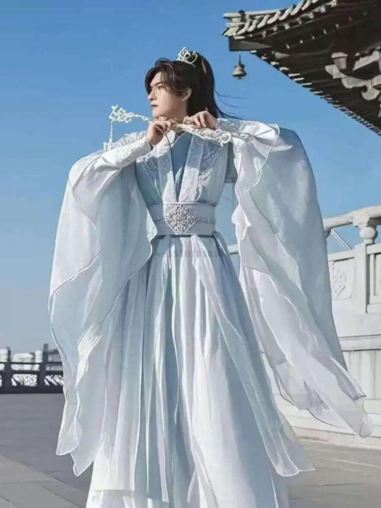 伝統的な中国の漢服、男性用、武侠・仙侠風、剣術をテーマにした - Embroidery Skirt のレビューと価格