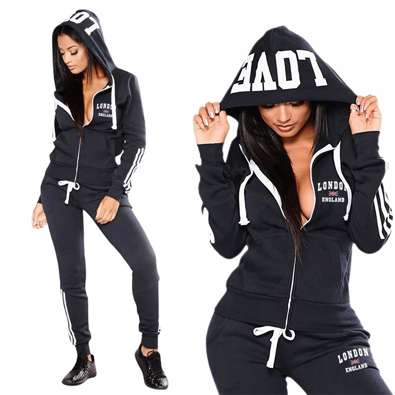 スポーツカジュアルデイリー高品質レディースジャージ上下セット - Embroidery Zip Up Hoodie のレビューと価格