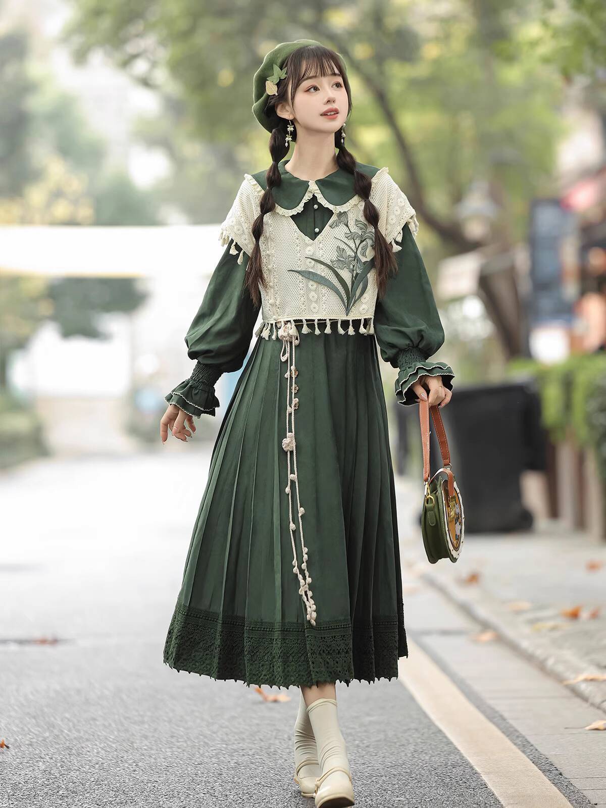 新しい中国風ヴィンテージグリーンロリータドレスセット、ふわふ - Embroidery Cotton のレビューと価格