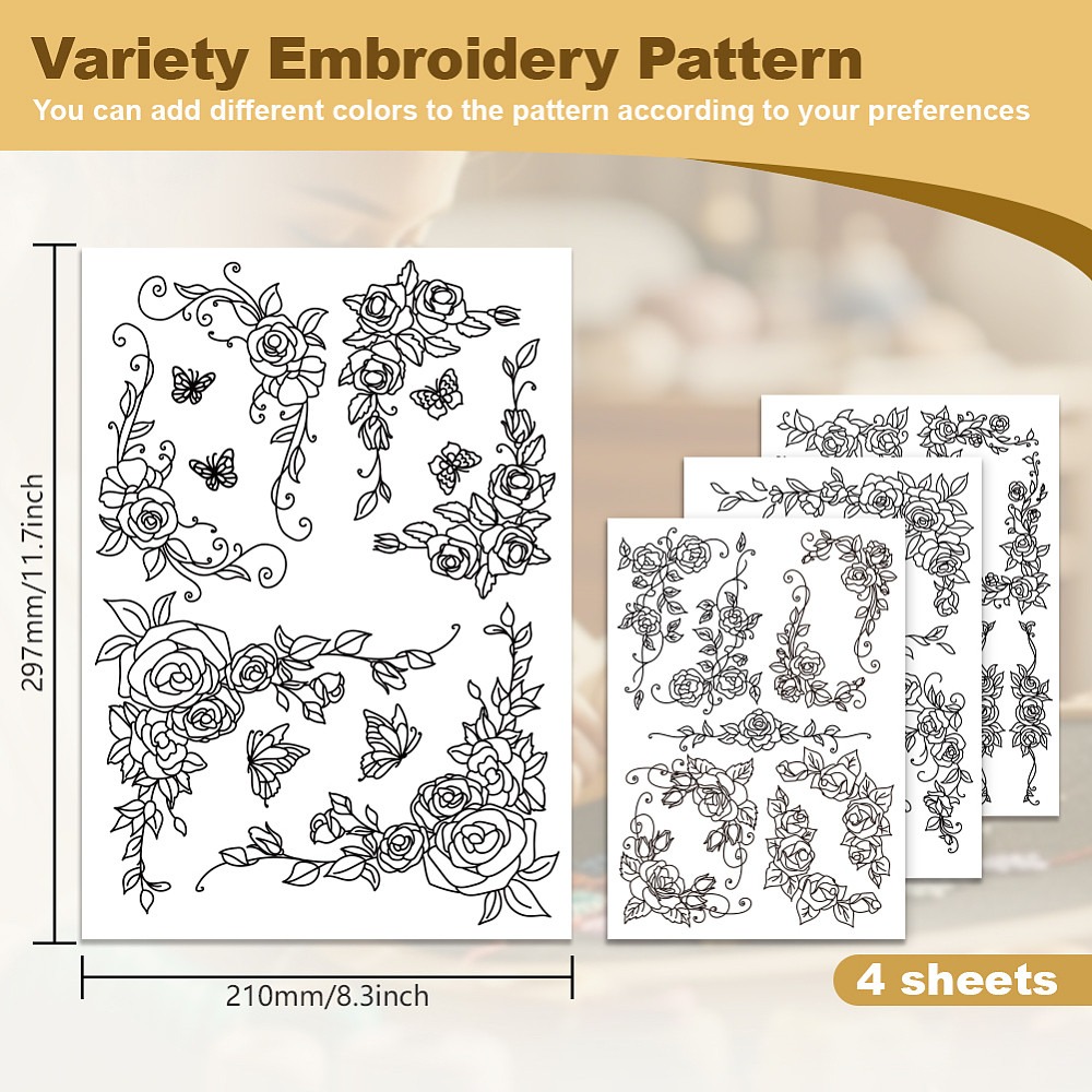 38個入り ローズ柄レース 4枚セット 水溶性刺繍パターン用 - Embroidery Cloth のレビューと価格