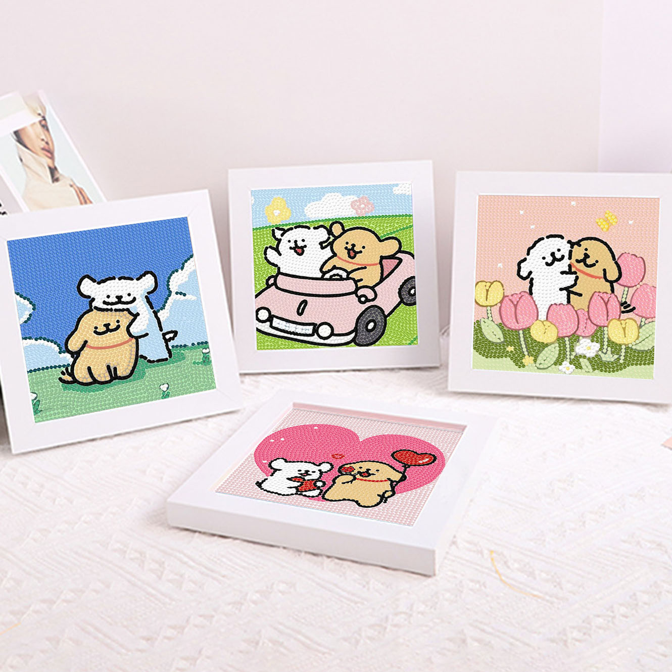 漫画ライン子犬クリスタルダイヤモンドフレーム装飾絵画 5D  - Embroidery Service のレビューと価格