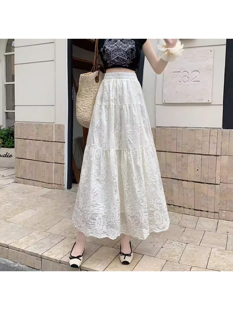 プラスサイズ レディース ハイウエスト Aラインスカート レ - Embroidery Skirt のレビューと価格