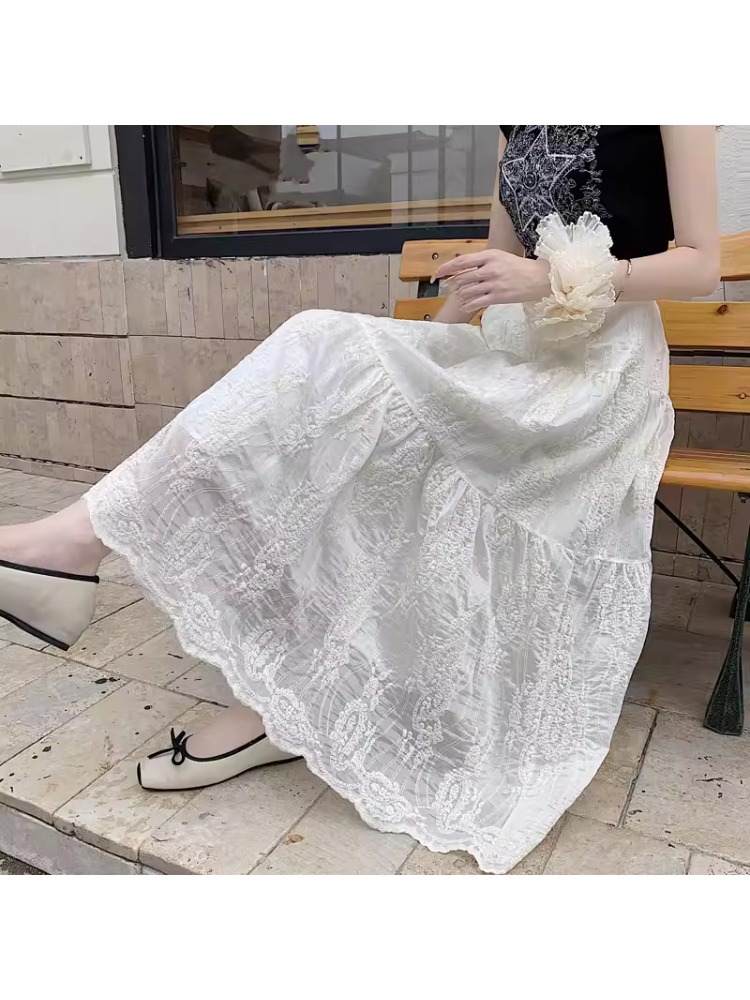 プラスサイズ レディース ハイウエスト Aラインスカート レ - Embroidery Skirt のレビューと価格