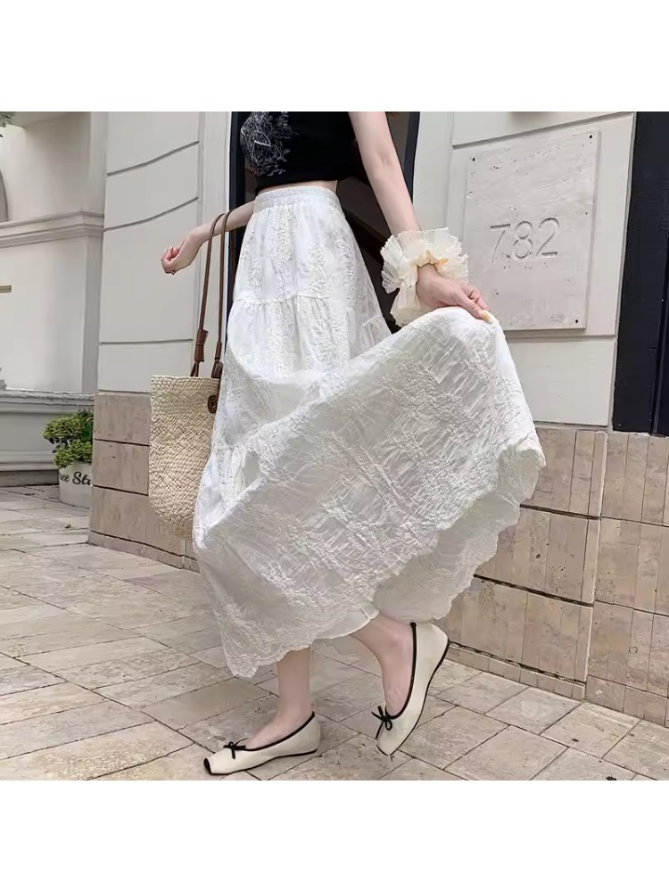 プラスサイズ レディース ハイウエスト Aラインスカート レ - Embroidery Skirt のレビューと価格