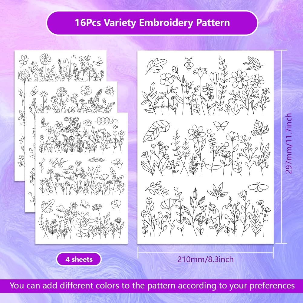 水溶性刺繍パターンスタビライザー、プリプリントされた野花と開 - Embroidery Design Patterns Flowers のレビューと価格