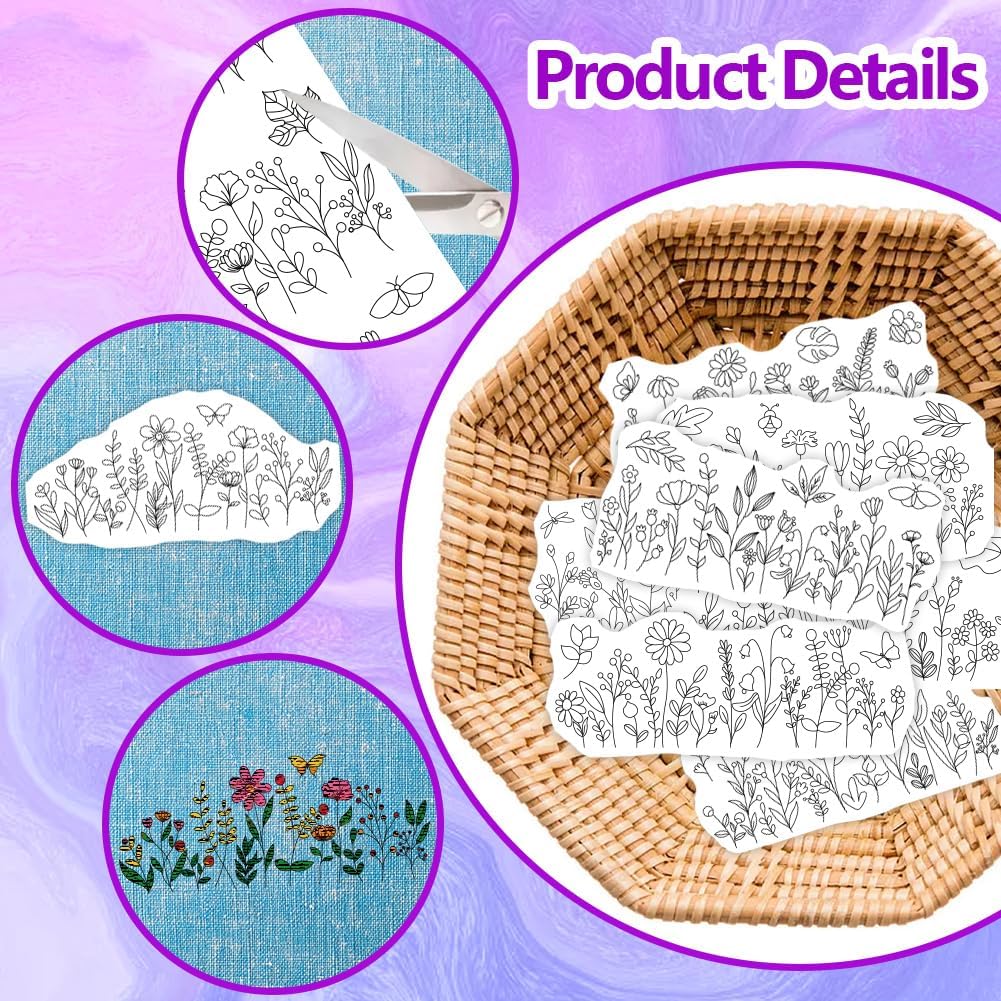 水溶性刺繍パターンスタビライザー、プリプリントされた野花と開 - Embroidery Design Patterns Flowers のレビューと価格