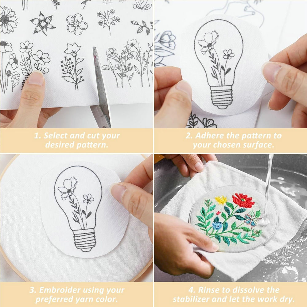 水溶性刺繍パターンスタビライザー、プリプリントされた野花と開 - Embroidery Design Patterns Flowers のレビューと価格