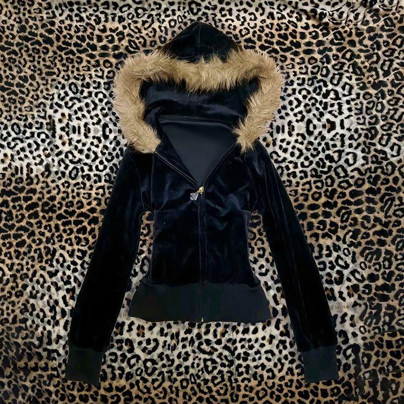 パーカーコート女性パンクフード付きスウェットシャツ毛皮の襟ジ - Embroidery Zip Up Hoodie のレビューと価格