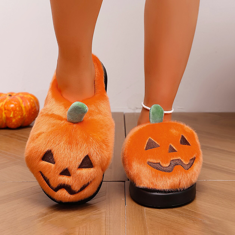 ハロウィン 3D パンプキンぬいぐるみスリッパ女性ふわふわハ - Embroidery Cotton のレビューと価格