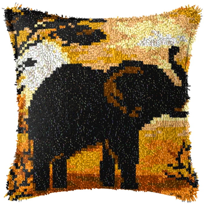 象の馬の動物のラッチフックキット、スミルナ枕カバーノット、枕 - Embroidery Paper のレビューと価格