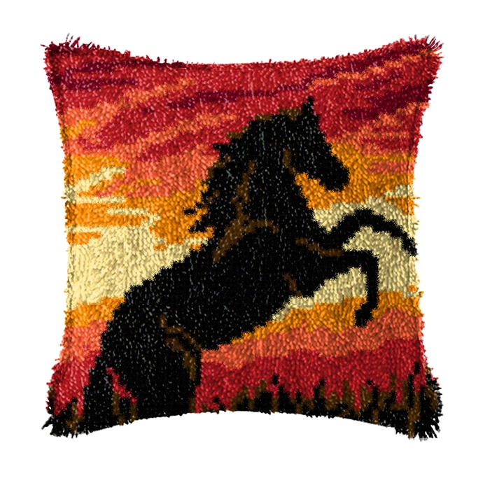 象の馬の動物のラッチフックキット、スミルナ枕カバーノット、枕 - Embroidery Paper のレビューと価格