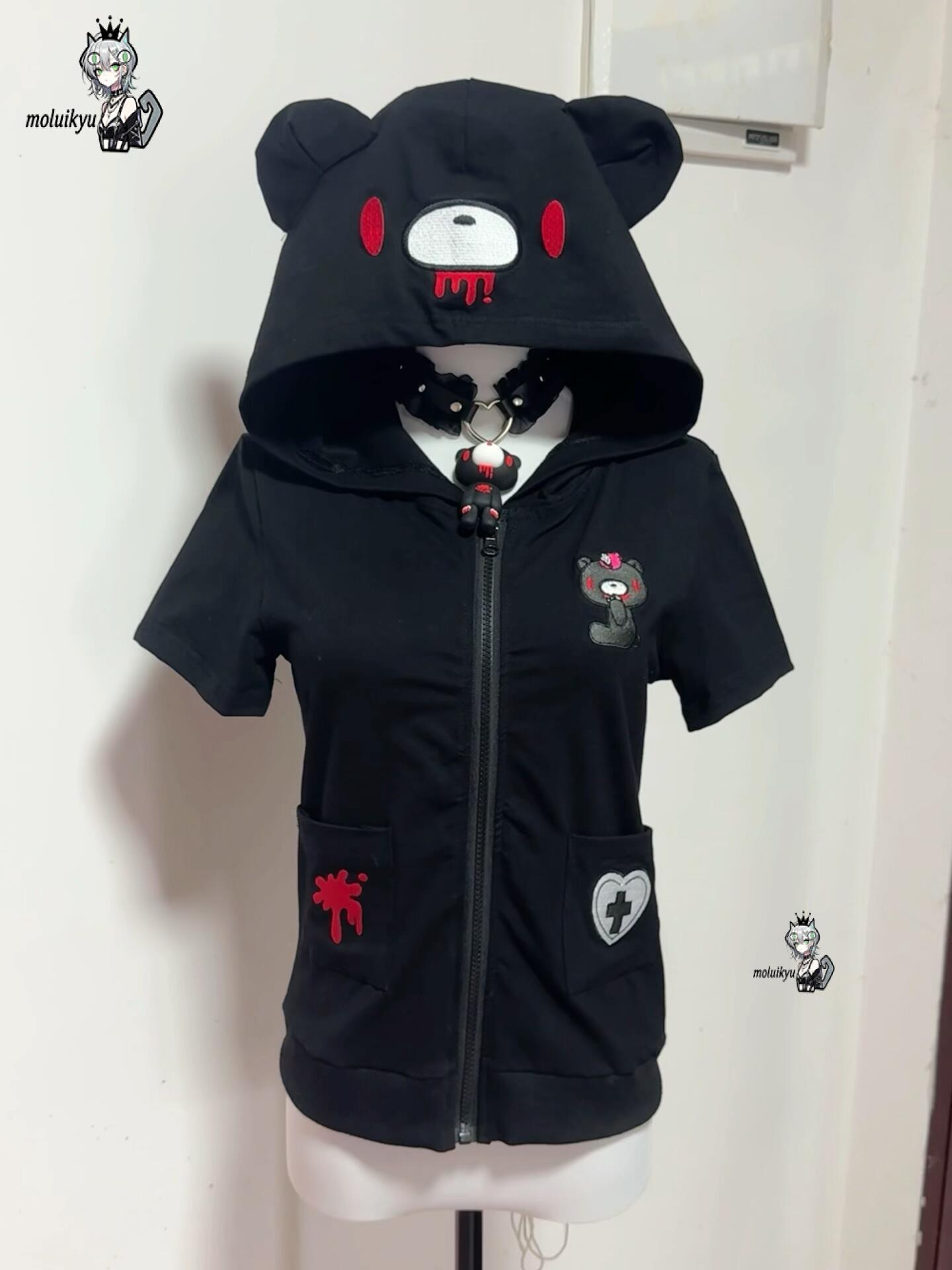 かわいいアニメ柄半袖ジップアップコート Y2K ゴシック刺繍 - Embroidery Zip Up Hoodie のレビューと価格