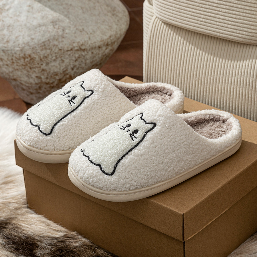 ファッションキュートライン猫絶妙な女性のスリッパ刺繍冬屋内暖 - Embroidery Cotton のレビューと価格