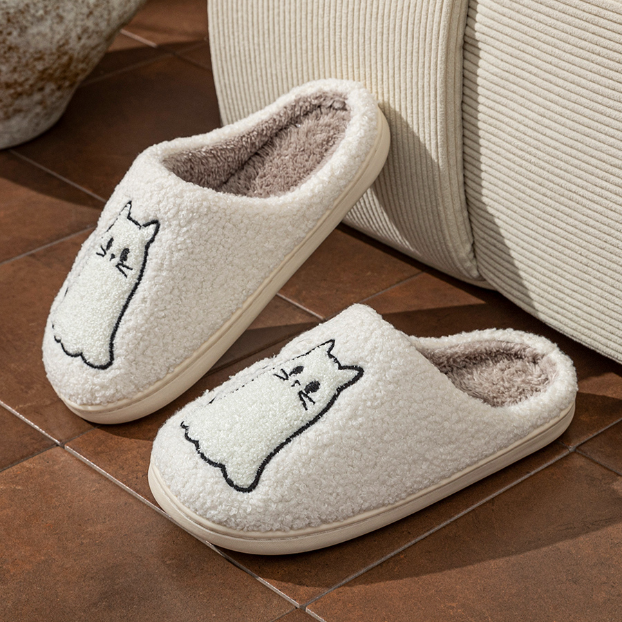 ファッションキュートライン猫絶妙な女性のスリッパ刺繍冬屋内暖 - Embroidery Cotton のレビューと価格