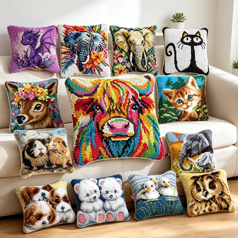犬、猫、恐竜、牛、動物、ラッチフッククッション、スミルナボタ - Embroidery Paper のレビューと価格