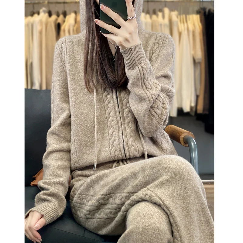 レディースピュアカシミヤフード付きカーディガン2点セット、ツ - Embroidery Zip Up Hoodie のレビューと価格