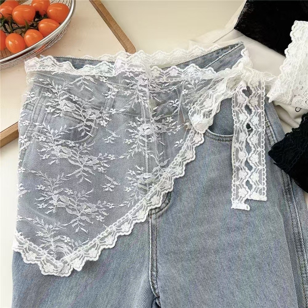 原宿Y2Kトライアングルエプロン花柄韓国風レースハーフスカー - Embroidery Skirt のレビューと価格